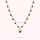 Toscana Italiana 18K Gold Plated Gemstone & Chain Heart Charm Tiered 15" Necklace