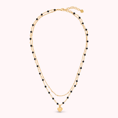 Toscana Italiana 18K Gold Plated Gemstone & Chain Heart Charm Tiered 15" Necklace