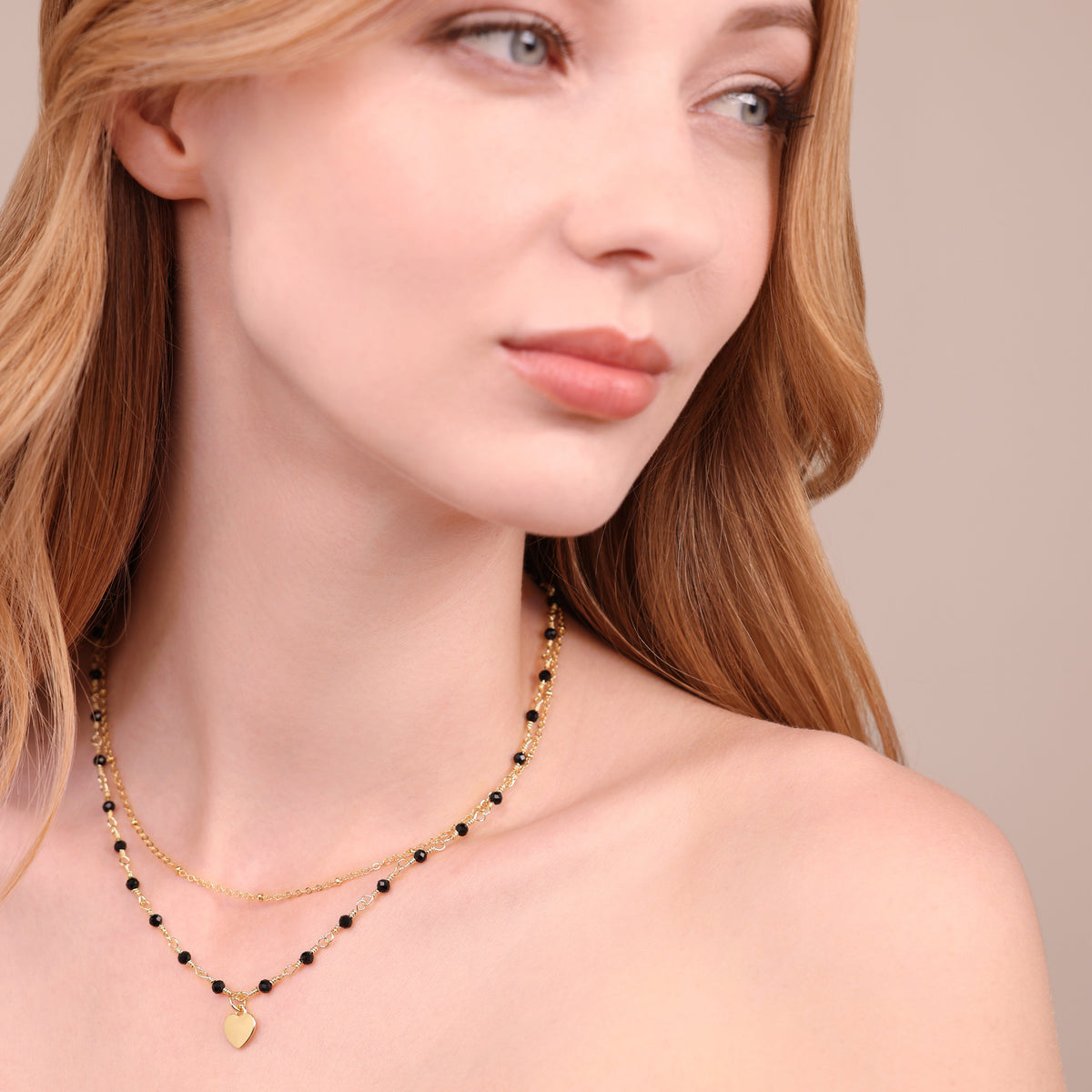 Toscana Italiana 18K Gold Plated Gemstone & Chain Heart Charm Tiered 15" Necklace