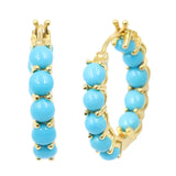 Gold Plated 4mm Round Sleeping Beauty Turquoise Hoop Earrings