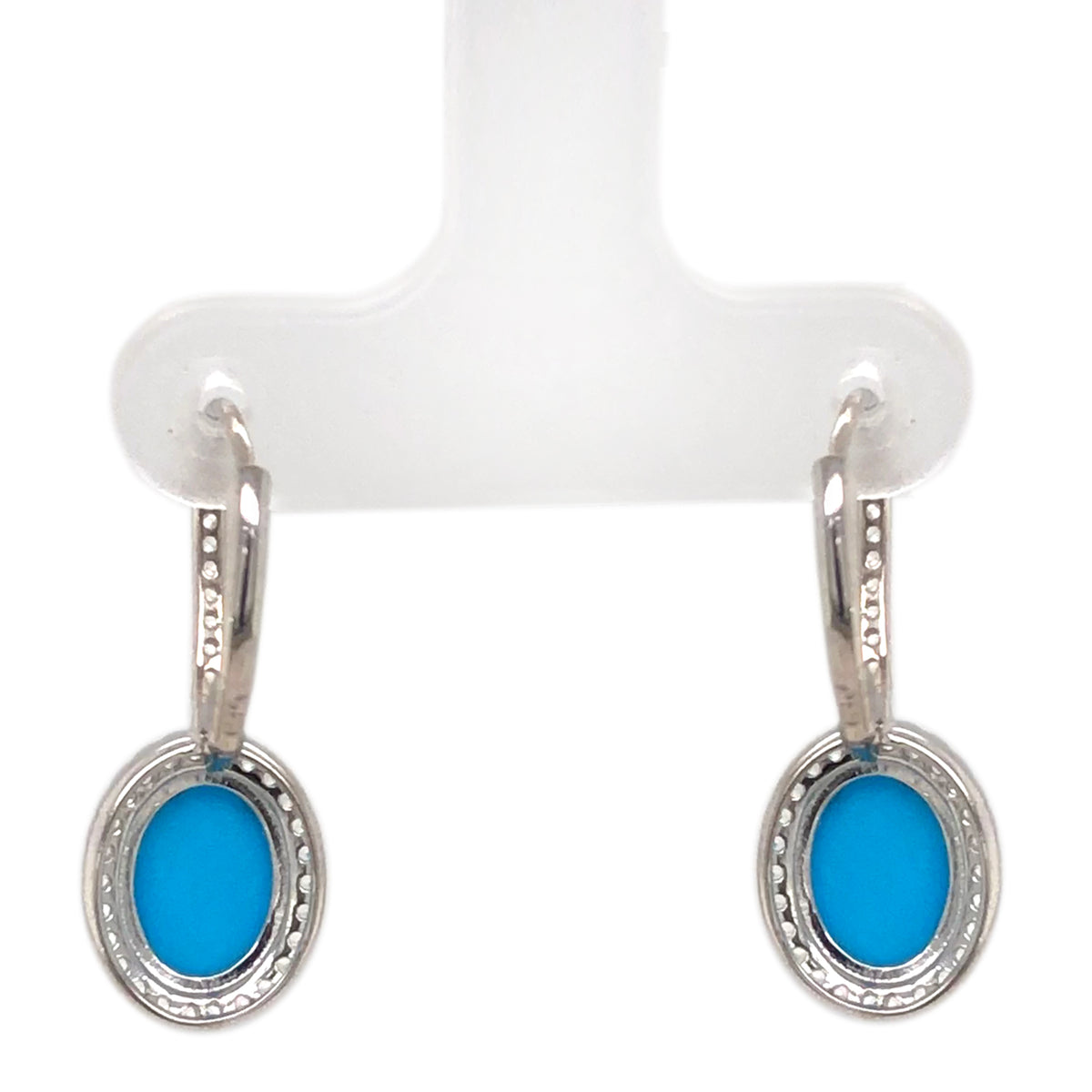 Sterling Silver 9x7mm Sleeping Beauty Turq & White Zircon Drop Earrings