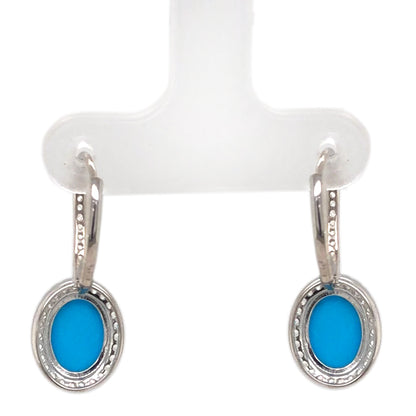 Sterling Silver 9x7mm Sleeping Beauty Turq & White Zircon Drop Earrings