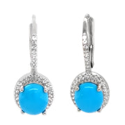 Sterling Silver 9x7mm Sleeping Beauty Turq & White Zircon Drop Earrings
