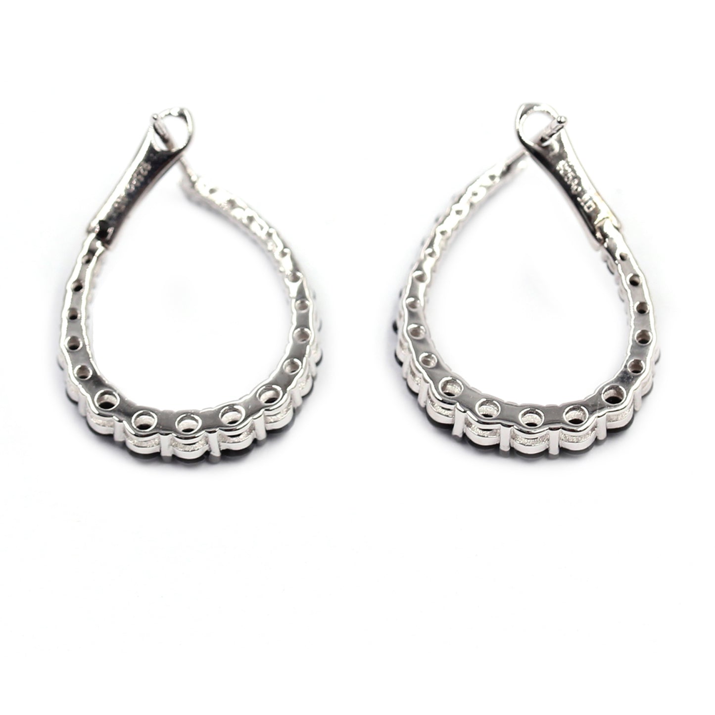 Gem Treasures Sterling Silver Black Spinel Teardrop Forward-Facing Hoop Earrings