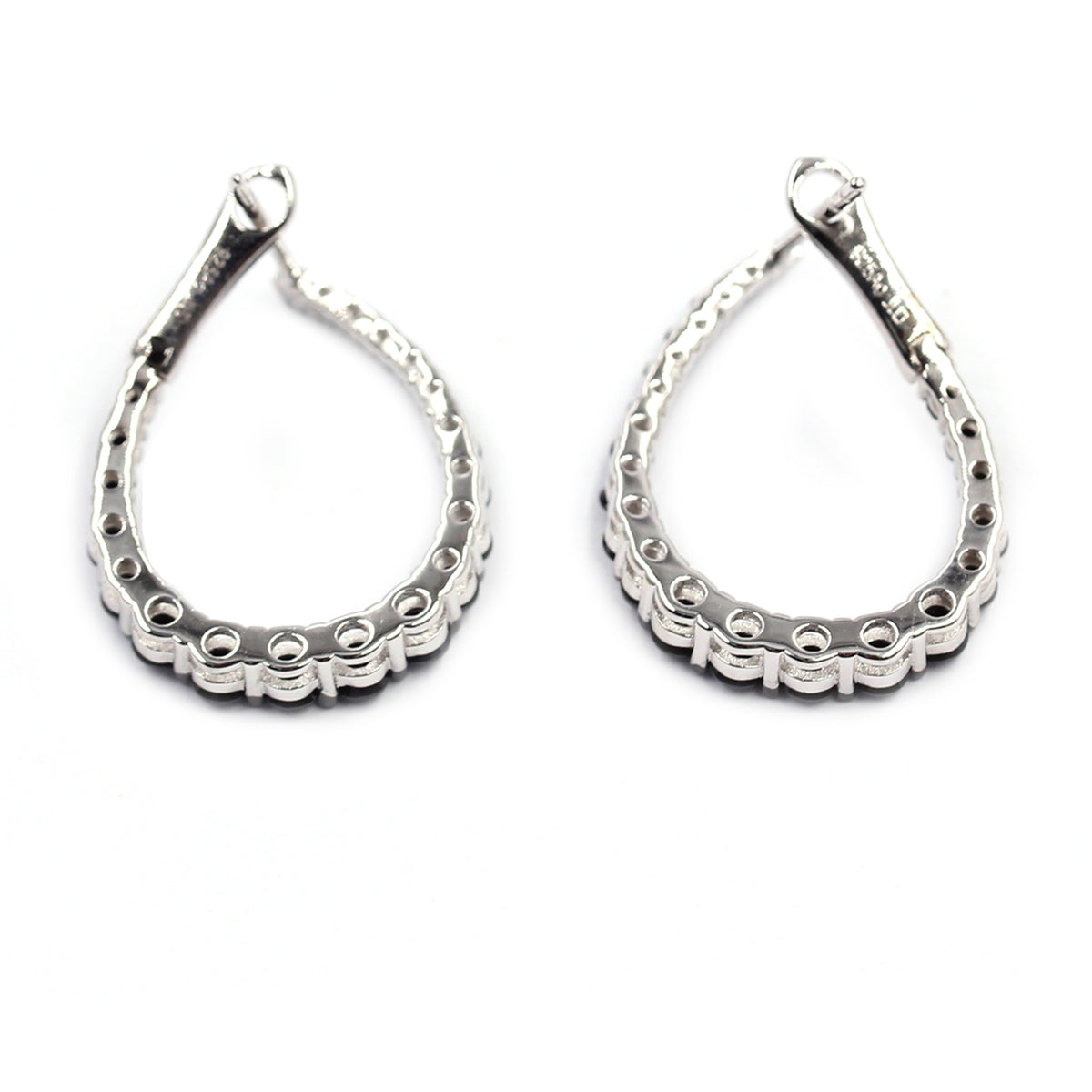 Gem Treasures Sterling Silver Black Spinel Teardrop Forward-Facing Hoop Earrings
