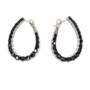 Gem Treasures Sterling Silver Black Spinel Teardrop Forward-Facing Hoop Earrings