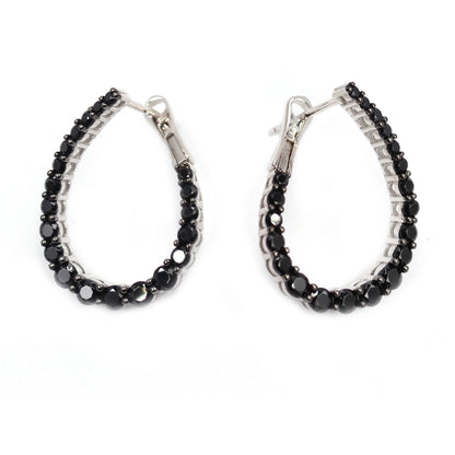 Gem Treasures Sterling Silver Black Spinel Teardrop Forward-Facing Hoop Earrings