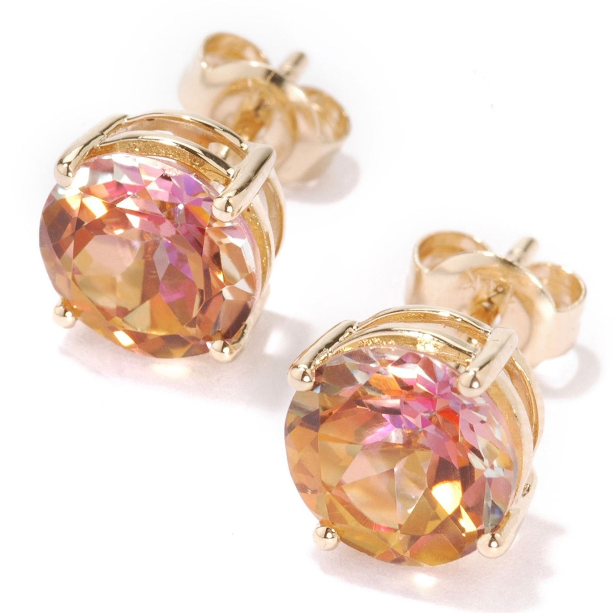Gilded Lane 14K Gold 8mm Round Sunset Topaz Stud Earrings