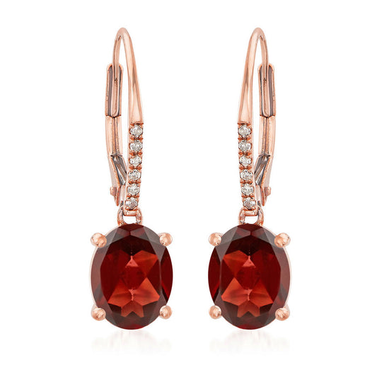 Gilded Lane 14K Gold 9x7mm Oval Gemstone & Diamond Charm Earrings