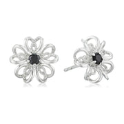 Gem Treasures Sterling Silver Black Spinel Flower Stud Earrings