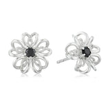 Gem Treasures Sterling Silver Black Spinel Flower Stud Earrings