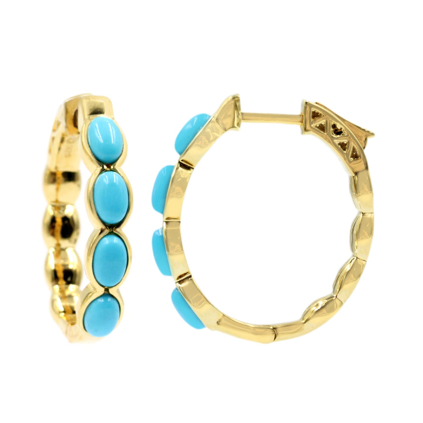 Gold Plated 6x4mm Sleeping Beauty Turquoise Hoop Earrings