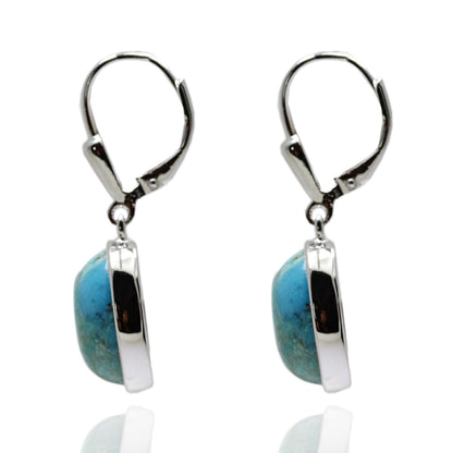 Sterling Silver 14x10mm Blue-Green Mohave Turquoise Drop Earrings