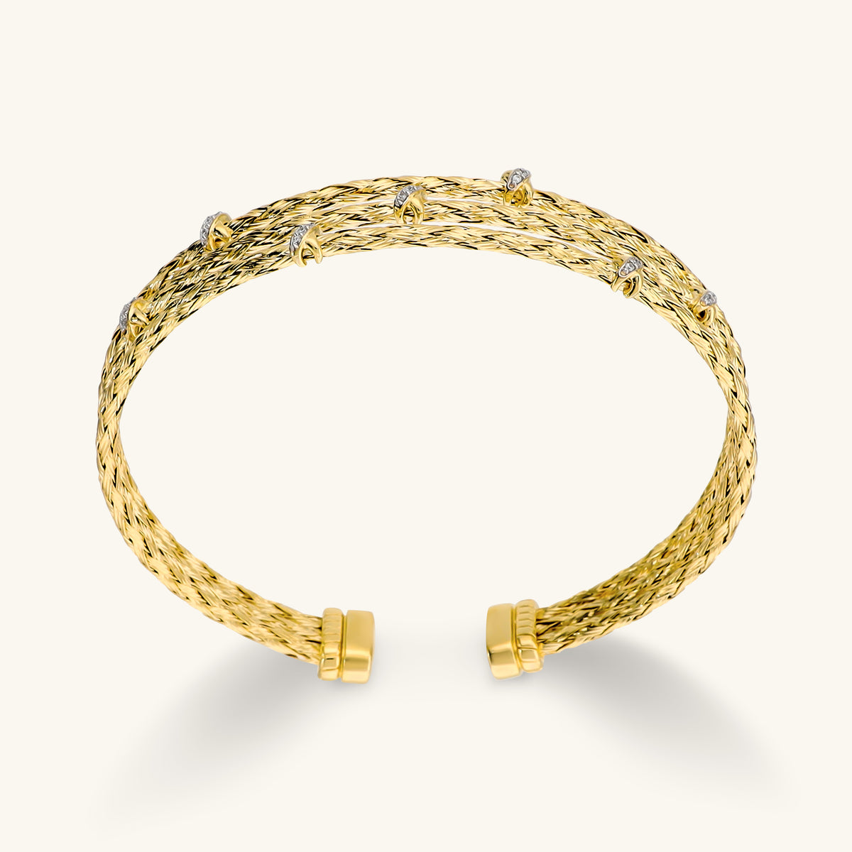 Toscana Italiana 18K Gold Plated Simulated Diamond Textured Woven Triple Row Cuff Bracelet
