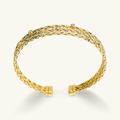 Toscana Italiana 18K Gold Plated Simulated Diamond Textured Woven Triple Row Cuff Bracelet