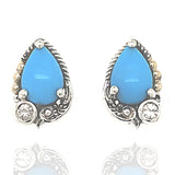 Sterling Silver 9x6mm Sleeping Beauty Turquoise & White Zircon Stud Earrings