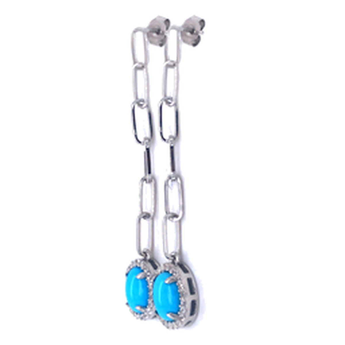 Sterling Silver 9x7mm Sleeping Beauty Turquoise Paperclip Dangle Earrings