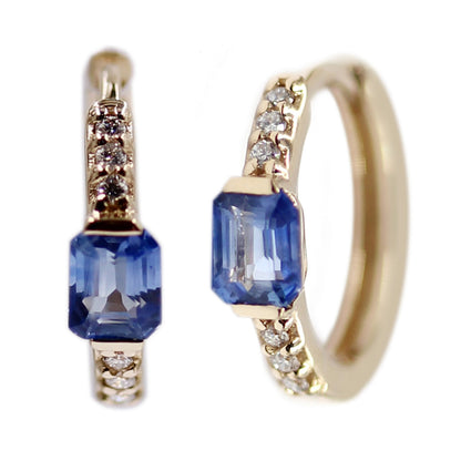 Gilded Lane 14K Gold Octagon-Cut Ceylon Blue Sapphire & Diamond Hoop Earrings