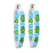 Sterling Silver 3mm Sleeping Beauty Turquoise & Chrome Diopside Inside-Out Hoop Earrings