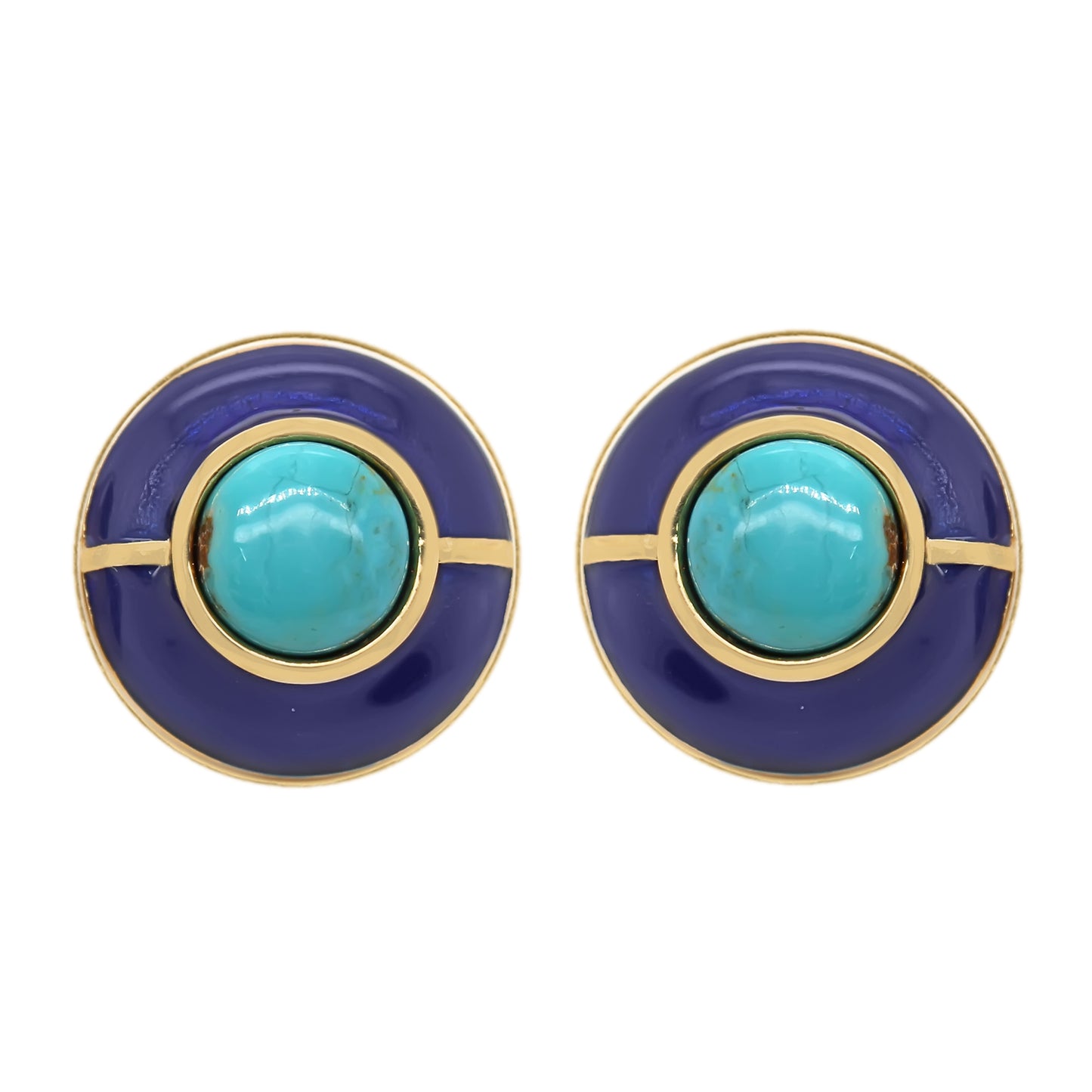 Sterling Silver 8mm Campitos Turquoise & Enamel Stud Earrings