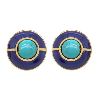 Sterling Silver 8mm Campitos Turquoise & Enamel Stud Earrings