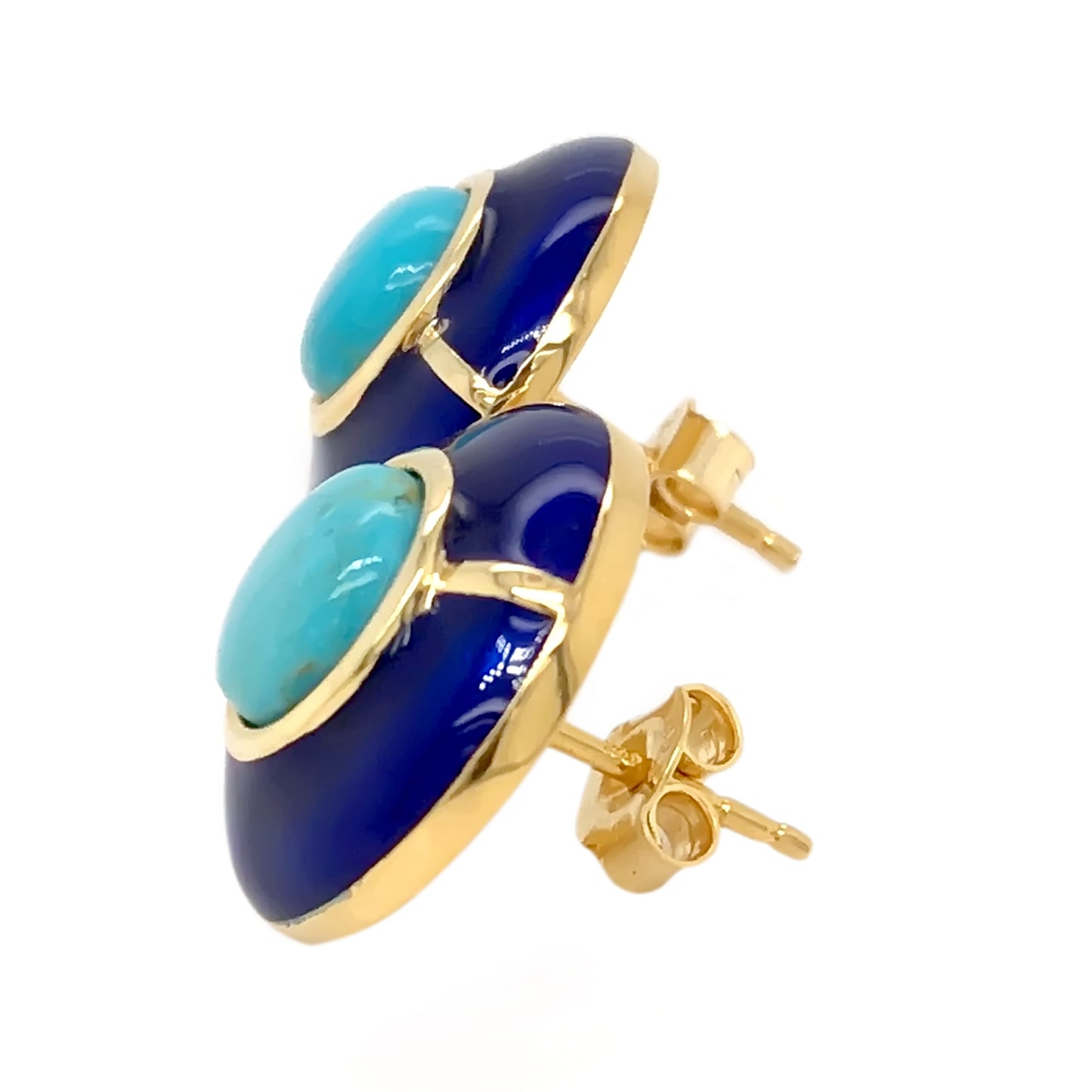 Sterling Silver 8mm Campitos Turquoise & Enamel Stud Earrings