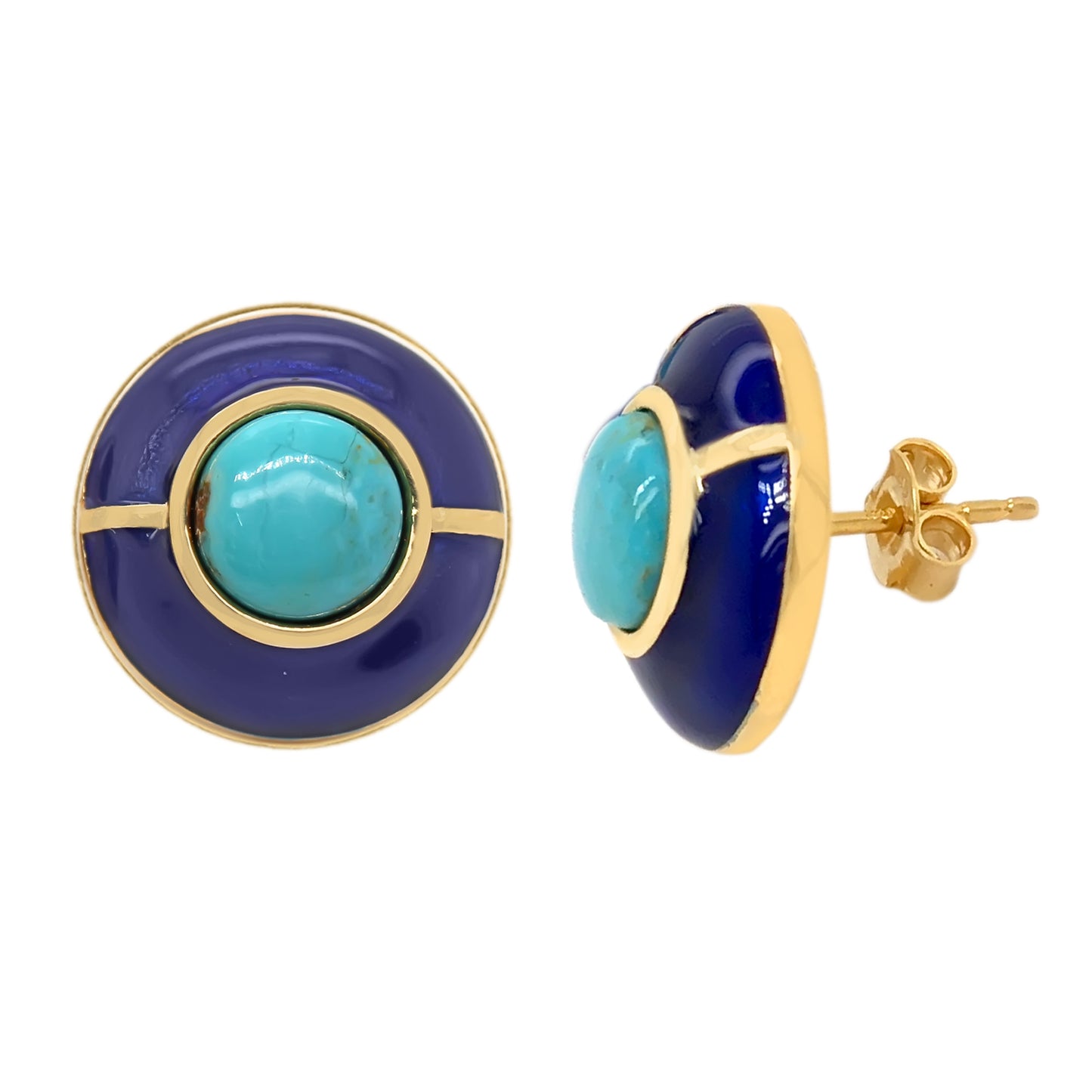 Sterling Silver 8mm Campitos Turquoise & Enamel Stud Earrings