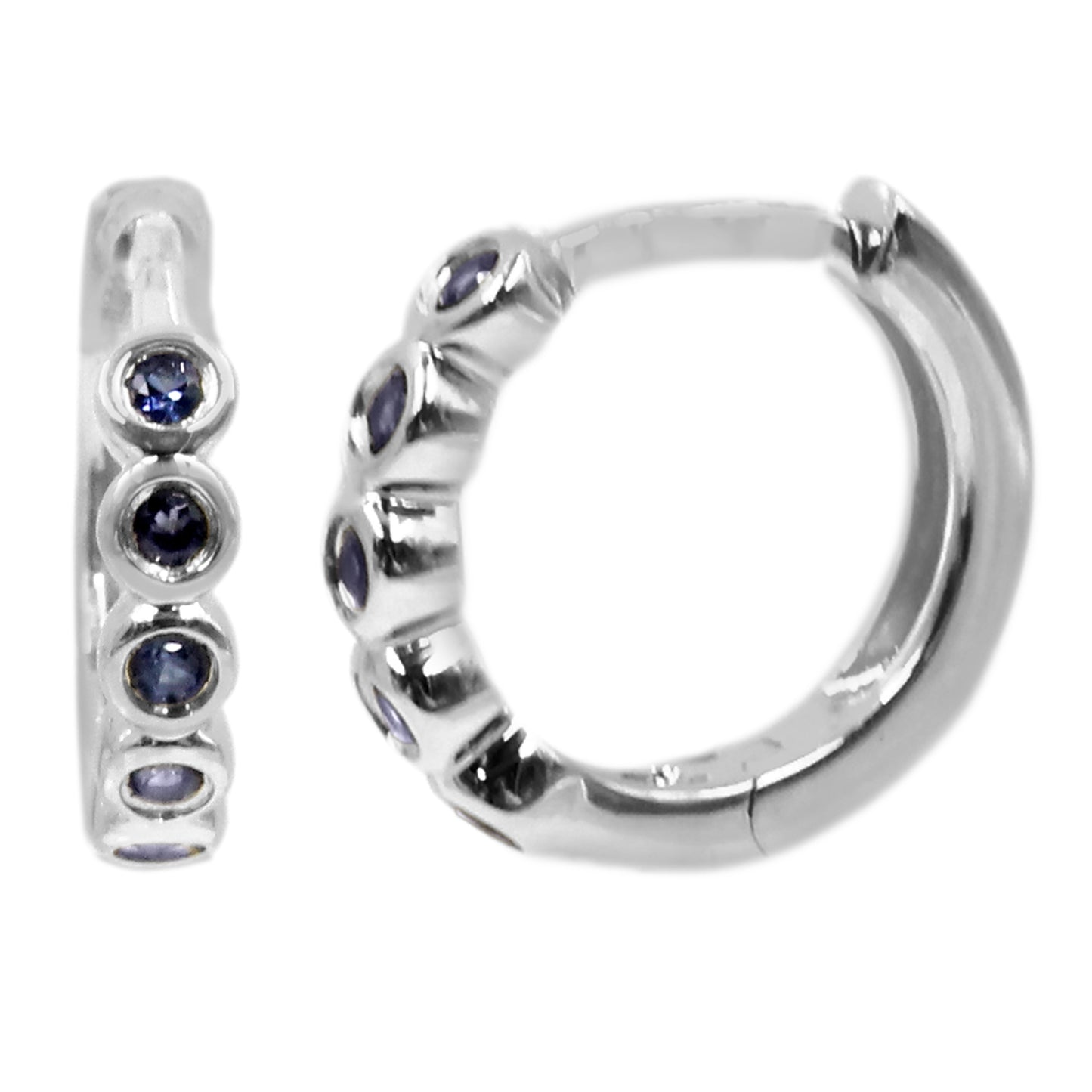 Gilded Lane 14K Gold Ceylon Blue Sapphire Bezel-Set Huggie Hoop Earrings