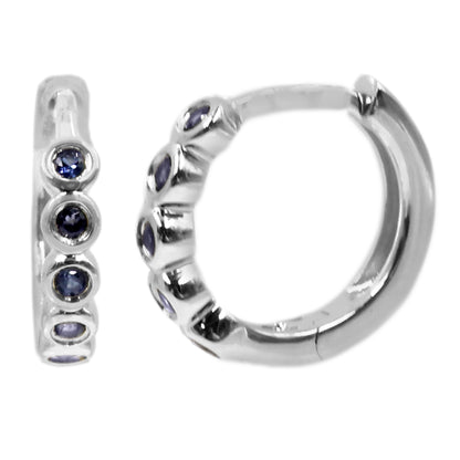 Gilded Lane 14K Gold Ceylon Blue Sapphire Bezel-Set Huggie Hoop Earrings