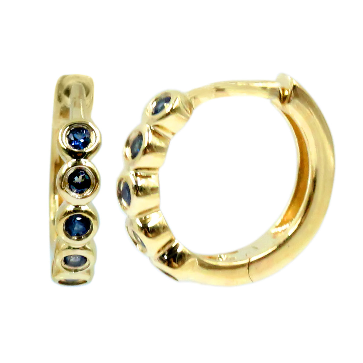 Gilded Lane 14K Gold Ceylon Blue Sapphire Bezel-Set Huggie Hoop Earrings
