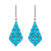 Sterling Silver Sleeping Beauty Turquoise & White Zircon Cluster Kite-Shaped Drop Earrings