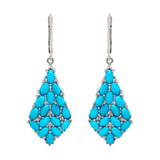 Sterling Silver Sleeping Beauty Turquoise & White Zircon Cluster Kite-Shaped Drop Earrings