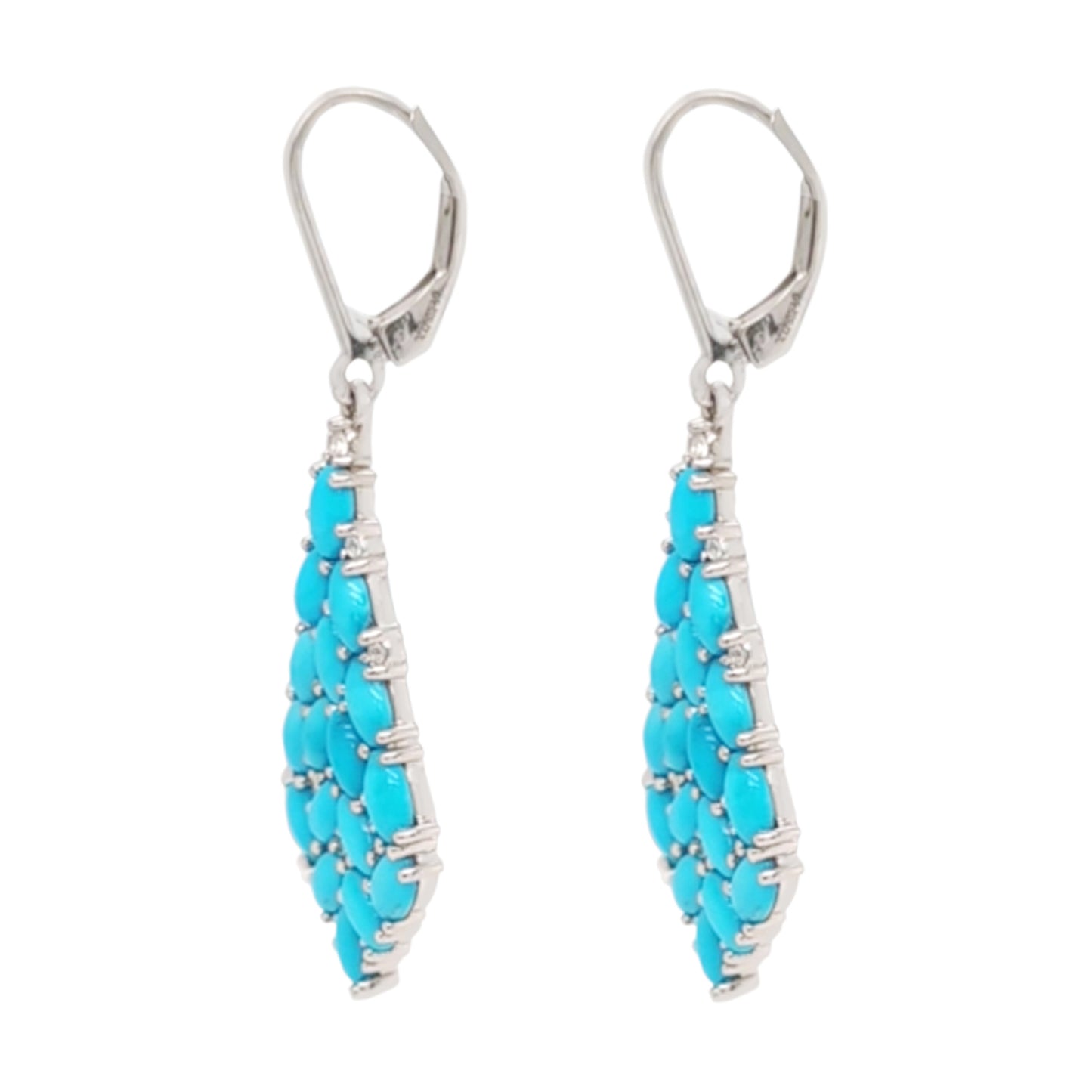Sterling Silver Sleeping Beauty Turquoise & White Zircon Cluster Kite-Shaped Drop Earrings