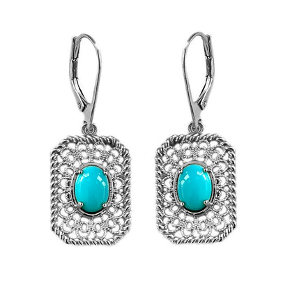 Sterling Silver 8x6mm Sleeping Beauty Turquoise Filigree Drop Earrings