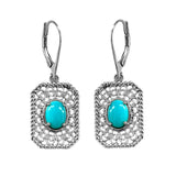 Sterling Silver 8x6mm Sleeping Beauty Turquoise Filigree Drop Earrings