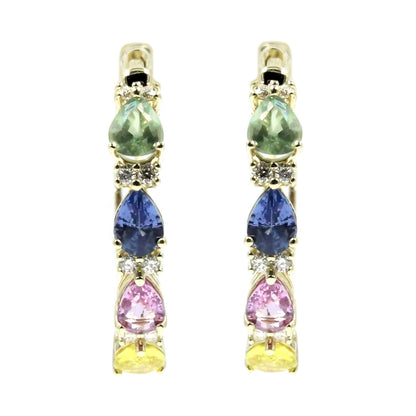 Gilded Lane 14K Gold 4x3mm Pear-Shaped Multi-Sapphire & Diamond Hoop Earrings