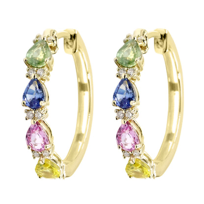 Gilded Lane 14K Gold 4x3mm Pear-Shaped Multi-Sapphire & Diamond Hoop Earrings