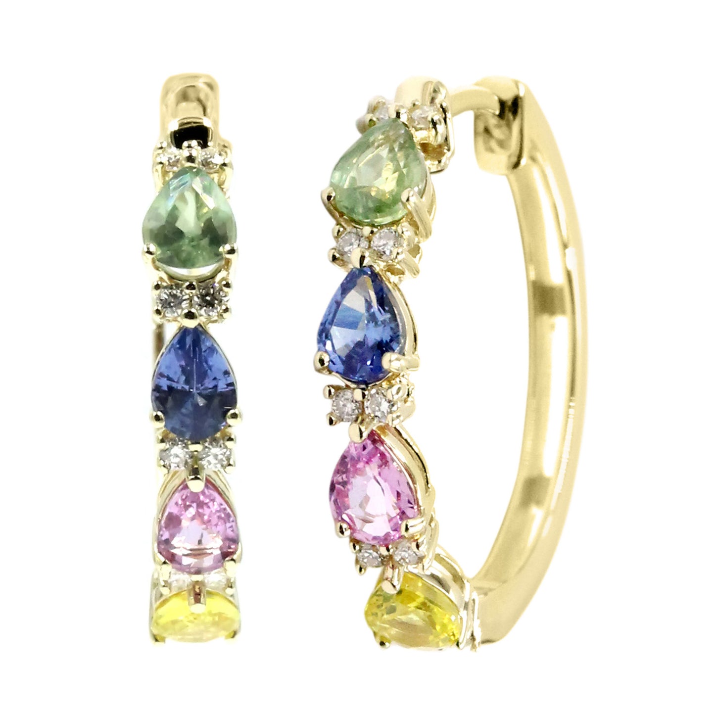Gilded Lane 14K Gold 4x3mm Pear-Shaped Multi-Sapphire & Diamond Hoop Earrings