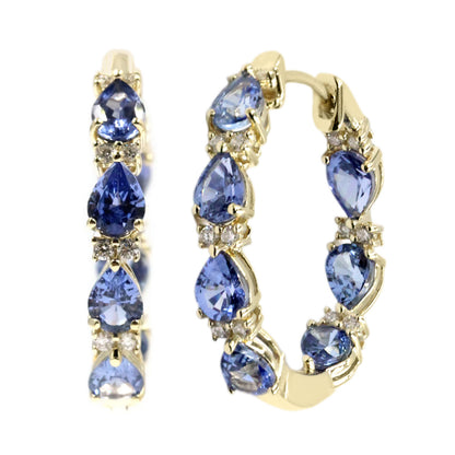 Gilded Lane 14K Gold Pear-Shaped Choice of Sapphire & Diamond Inside-Out Hoop Earrings