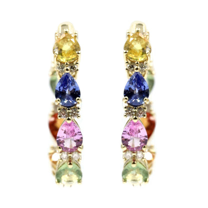 Gilded Lane 14K Gold Pear-Shaped Multi-Sapphire & Diamond Inside-Out Hoop Earrings