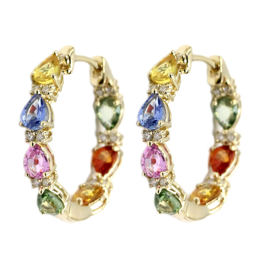 Gilded Lane 14K Gold Pear-Shaped Multi-Sapphire & Diamond Inside-Out Hoop Earrings
