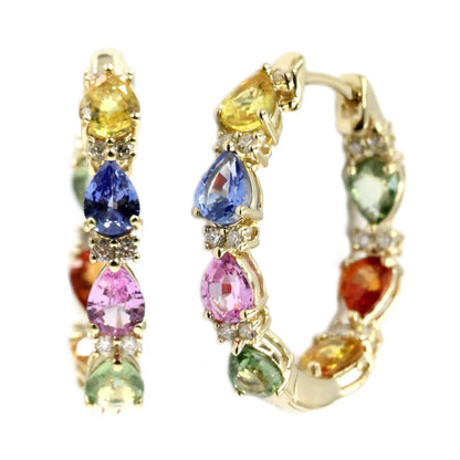 Gilded Lane 14K Gold Pear-Shaped Multi-Sapphire & Diamond Inside-Out Hoop Earrings