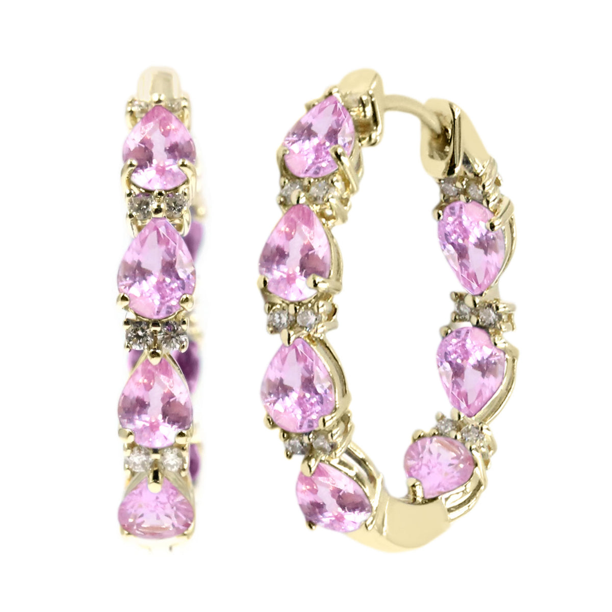 Gilded Lane 14K Gold Pear-Shaped Choice of Sapphire & Diamond Inside-Out Hoop Earrings