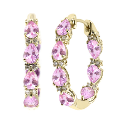 Gilded Lane 14K Gold Pear-Shaped Choice of Sapphire & Diamond Inside-Out Hoop Earrings