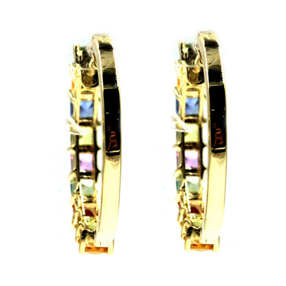Gilded Lane 14K Gold 2.5mm Square-Cut Multi-Sapphire Hoop Earrings