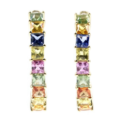 Gilded Lane 14K Gold 2.5mm Square-Cut Multi-Sapphire Hoop Earrings
