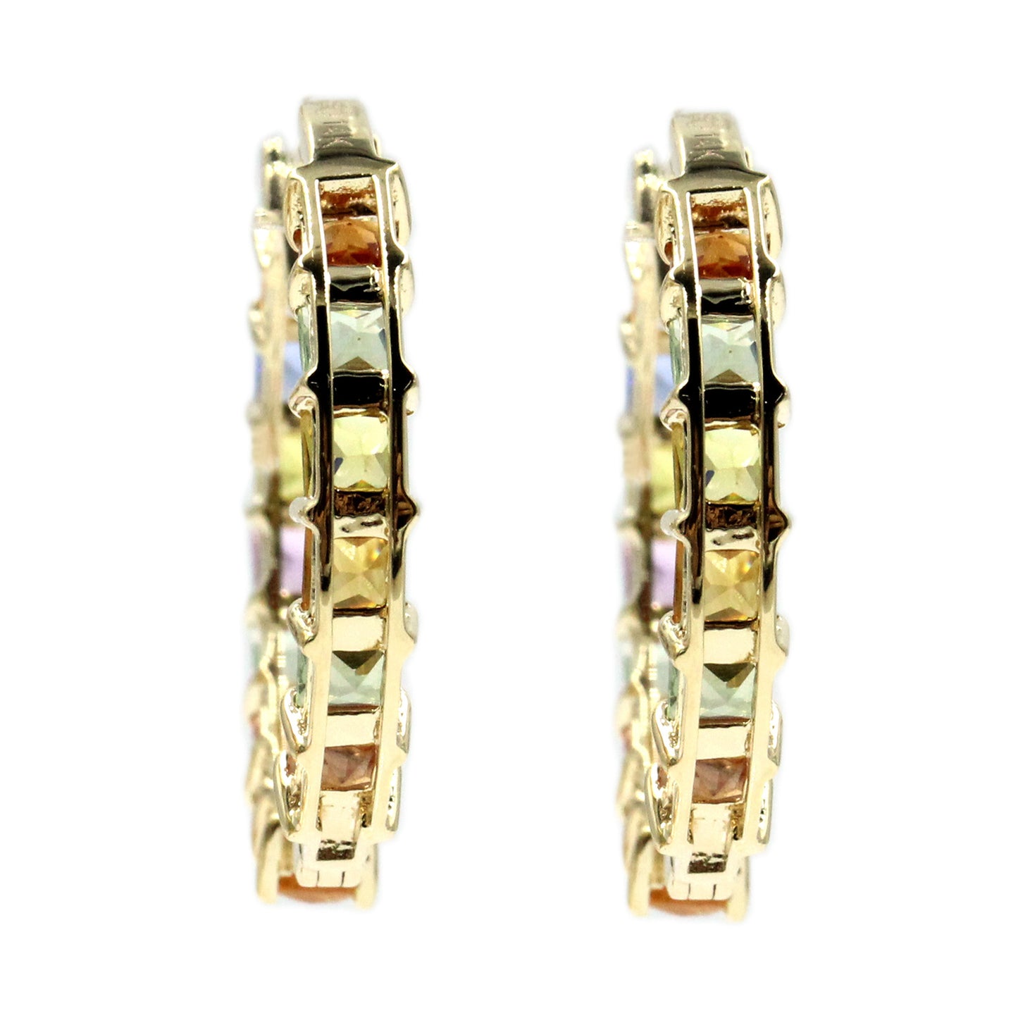 Gilded Lane 14K Gold 2.5mm Square-Cut Multi-Sapphire Inside-Out Hoop Earrings