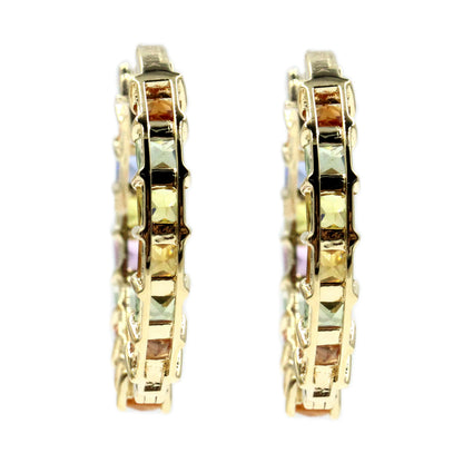 Gilded Lane 14K Gold 2.5mm Square-Cut Multi-Sapphire Inside-Out Hoop Earrings
