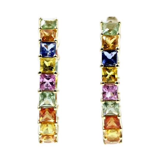 Gilded Lane 14K Gold 2.5mm Square-Cut Multi-Sapphire Inside-Out Hoop Earrings