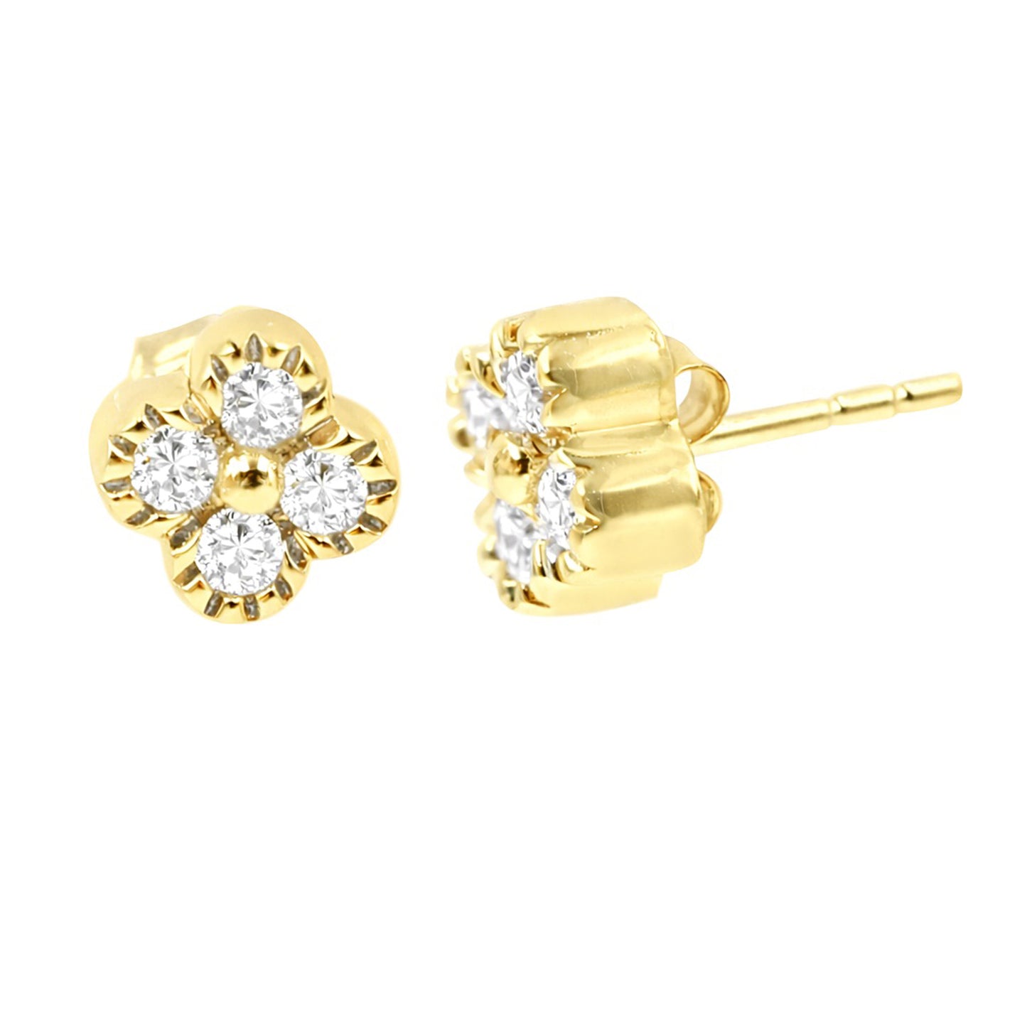 Gilded Lane 14K Gold 0.18ctw Diamond 4-Stone Clover Stud Earrings